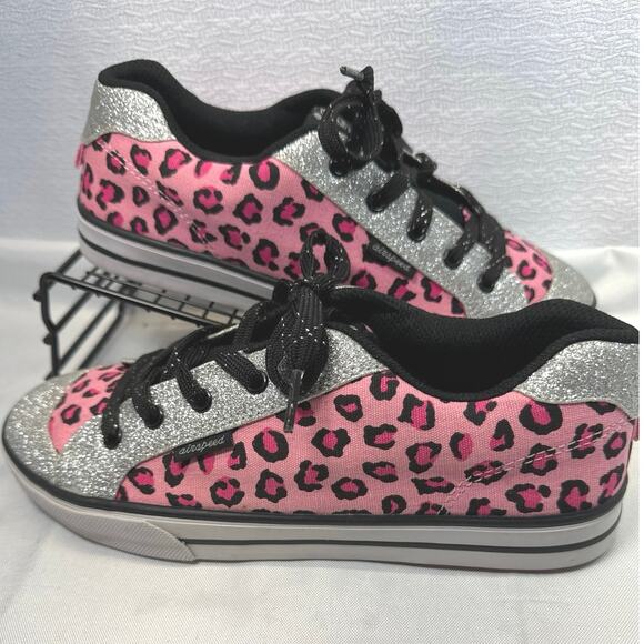 Airspeed Pink Leopard Silver Glitter Skater Girl Sneakers Girls 6 - Picture 1 of 7